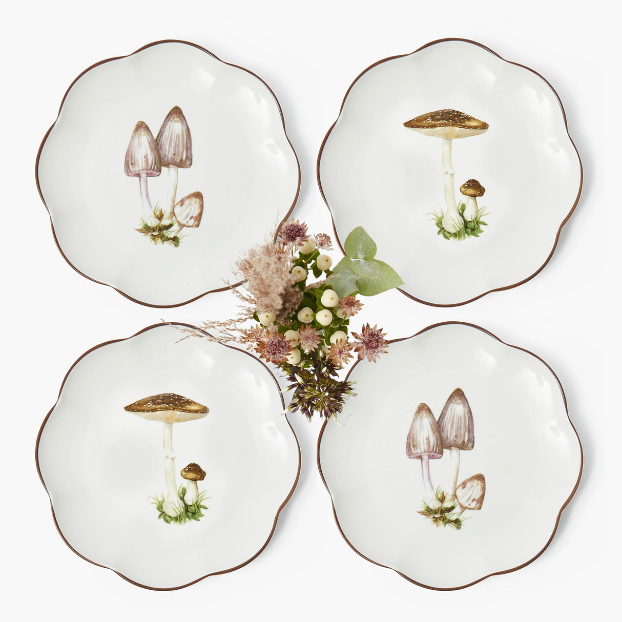 Scalloped Mushroom Dinner & Starter Plates (Set of 8)