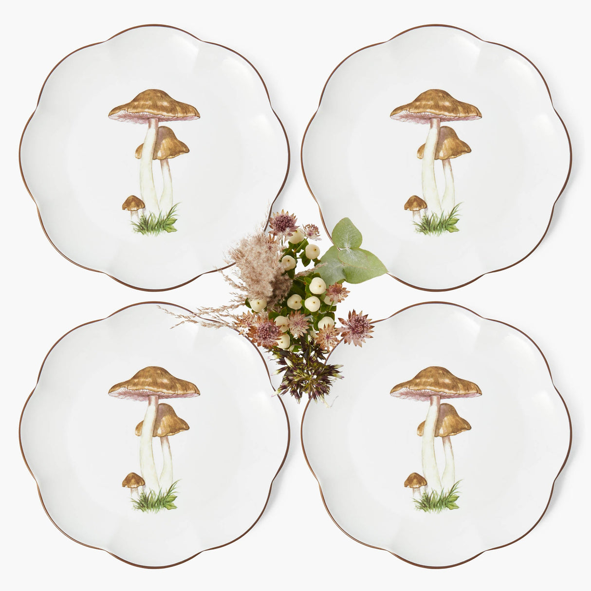 Scalloped Mushroom Dinner & Starter Plates (Set of 8)