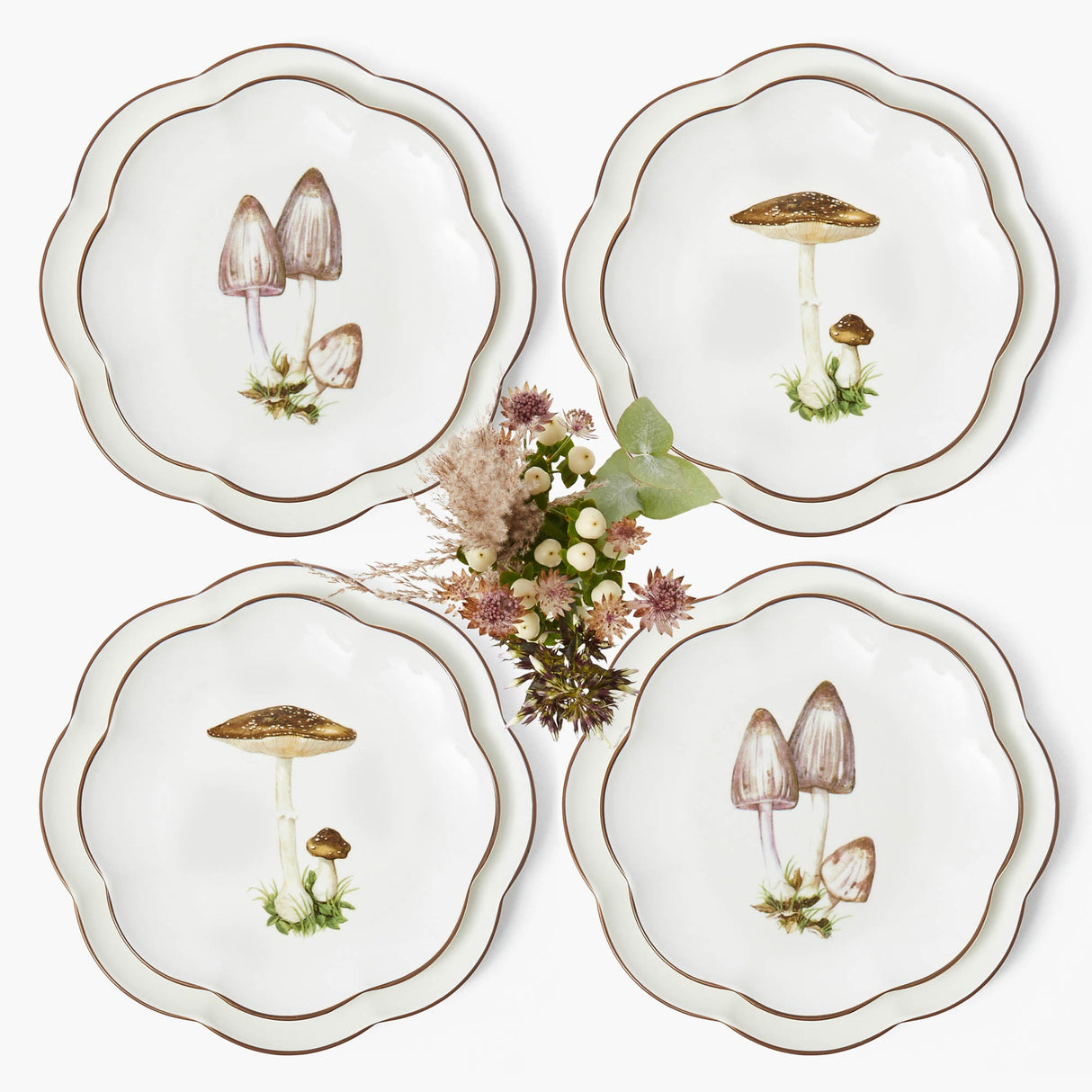 Scalloped Mushroom Dinner & Starter Plates (Set of 8)