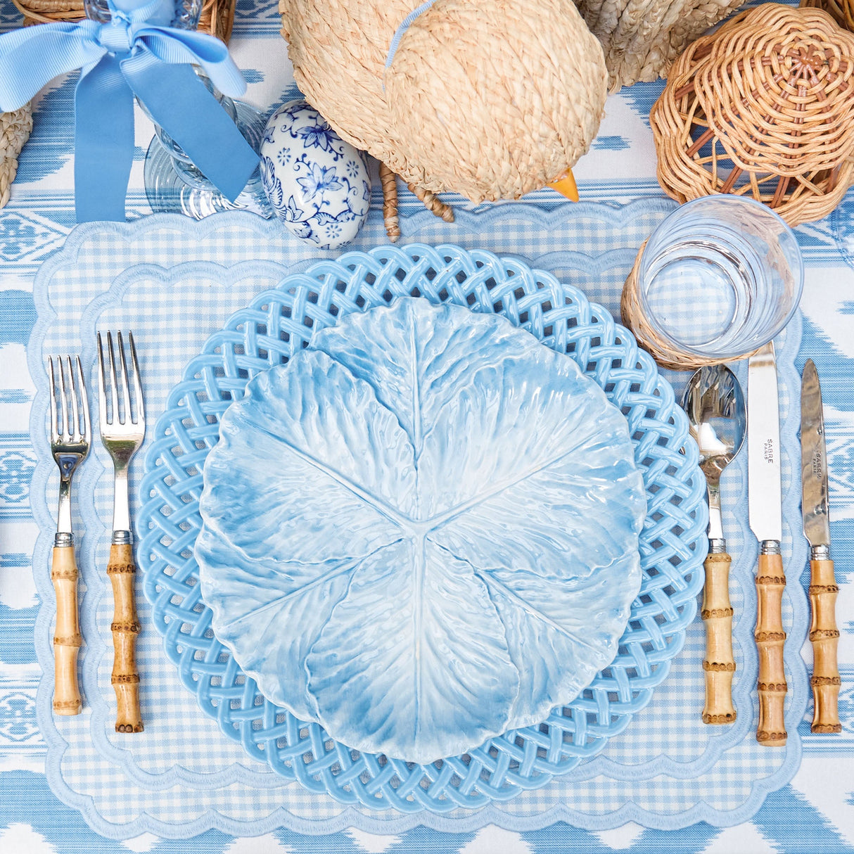 Blue Basketweave Dinner Plates (Set of 4)