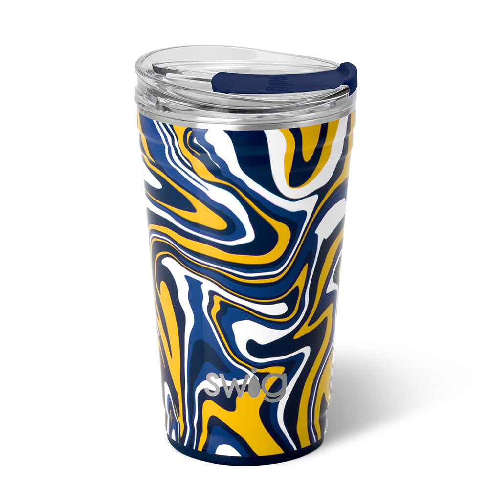 Vaso de fiesta Fanzone azul marino y amarillo (24 oz)