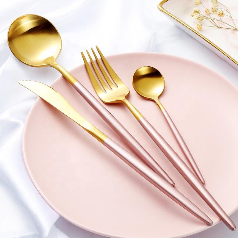 Altin 4 Piece Flatware Set - Pink and Gold