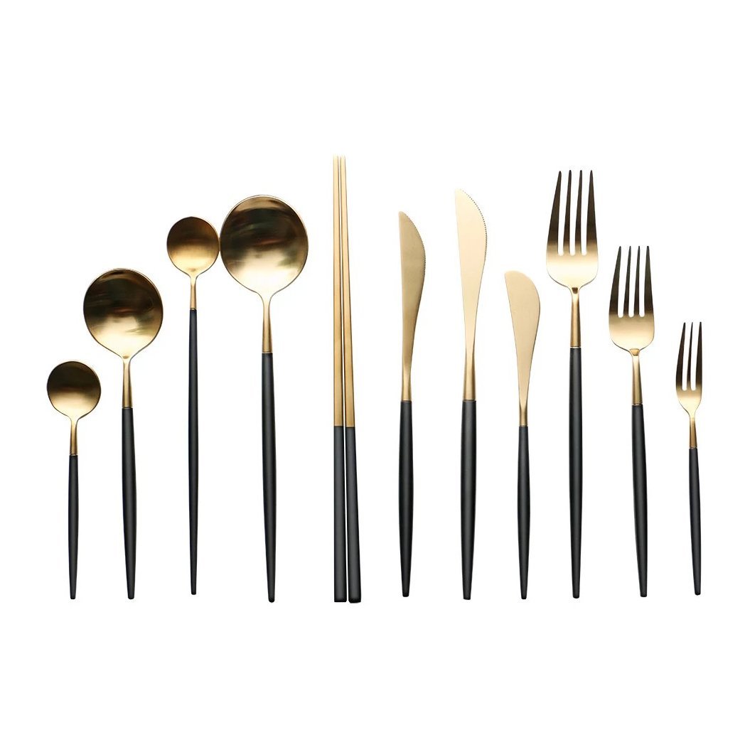 Altin 6 Piece Flatware Set - Black and Gold