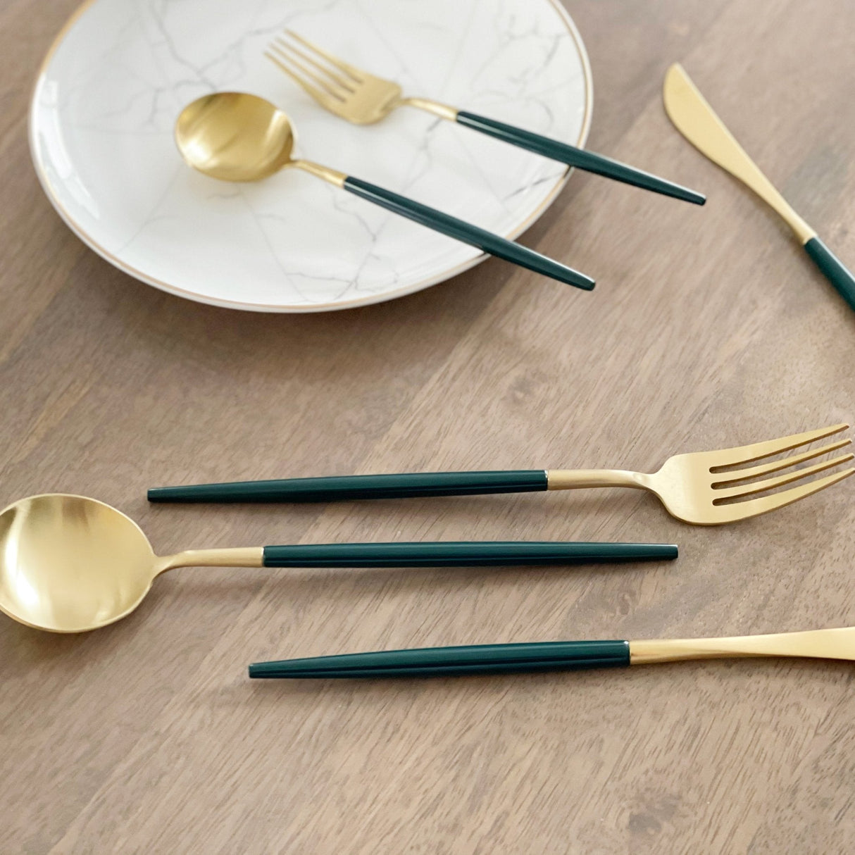 Altin 6 Piece Flatware Set - Forest Green and Gold