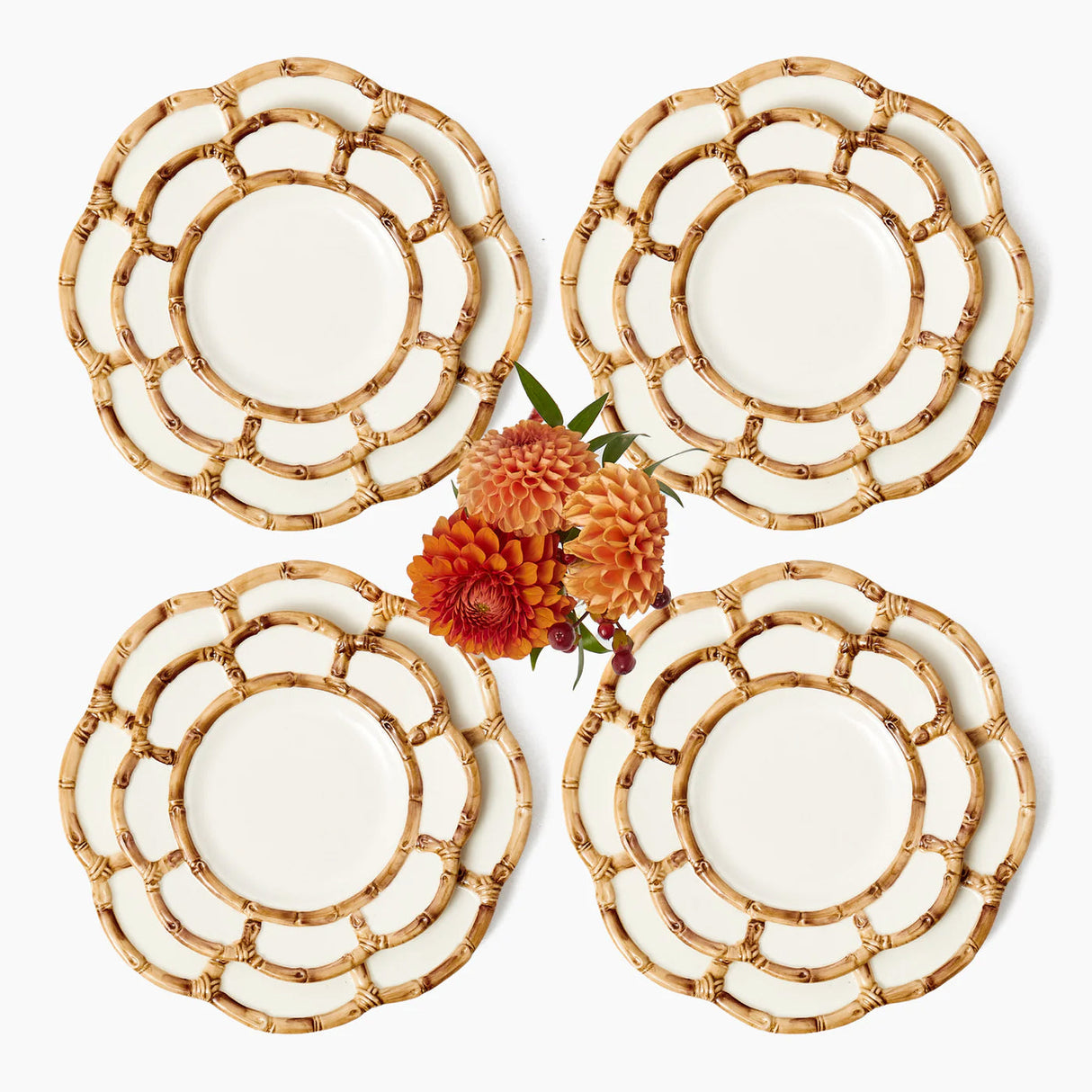 Petal Bamboo Ceramic Dinner & Starter Plates (Set of 8)