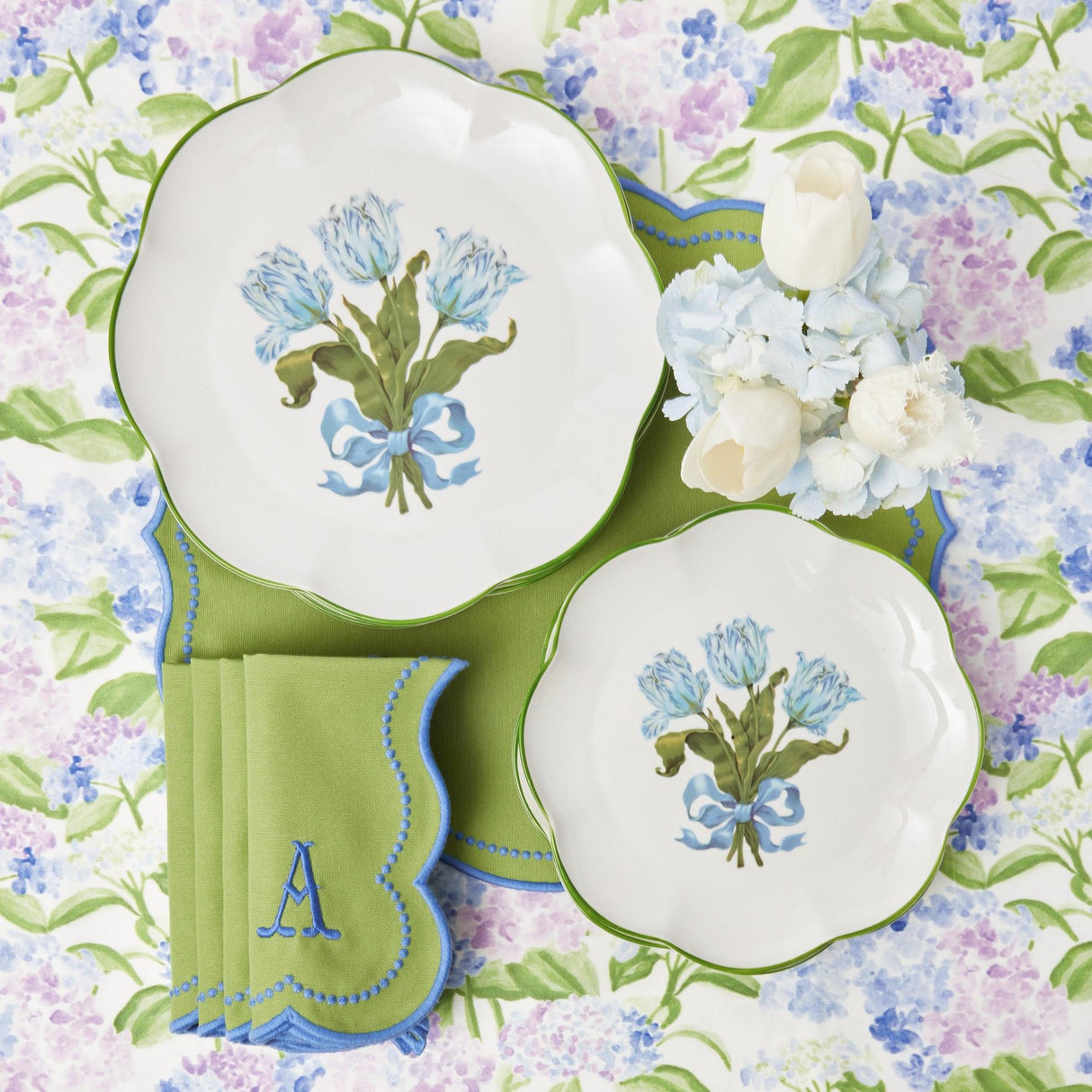 Blue Tulip Dinner & Starter Plates (Set of 8)