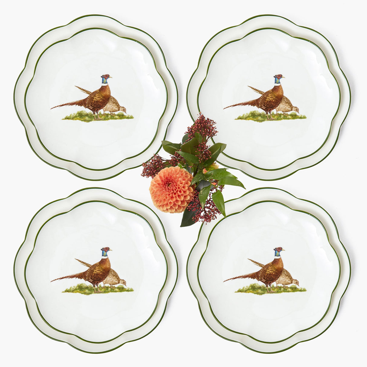 Scalloped Pheasant Dinner & Starter Plates (Set of 8)