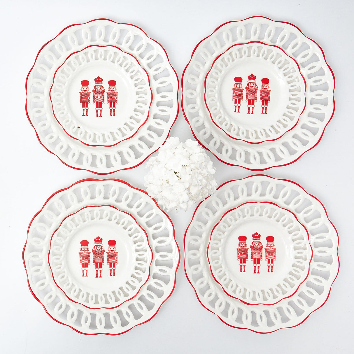 White Lace Nutcracker Dinner & Starter Plates (Set of 8)