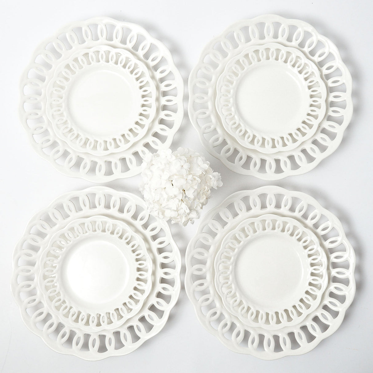 White Lace Dinner & Starter Plates (Set of 8)