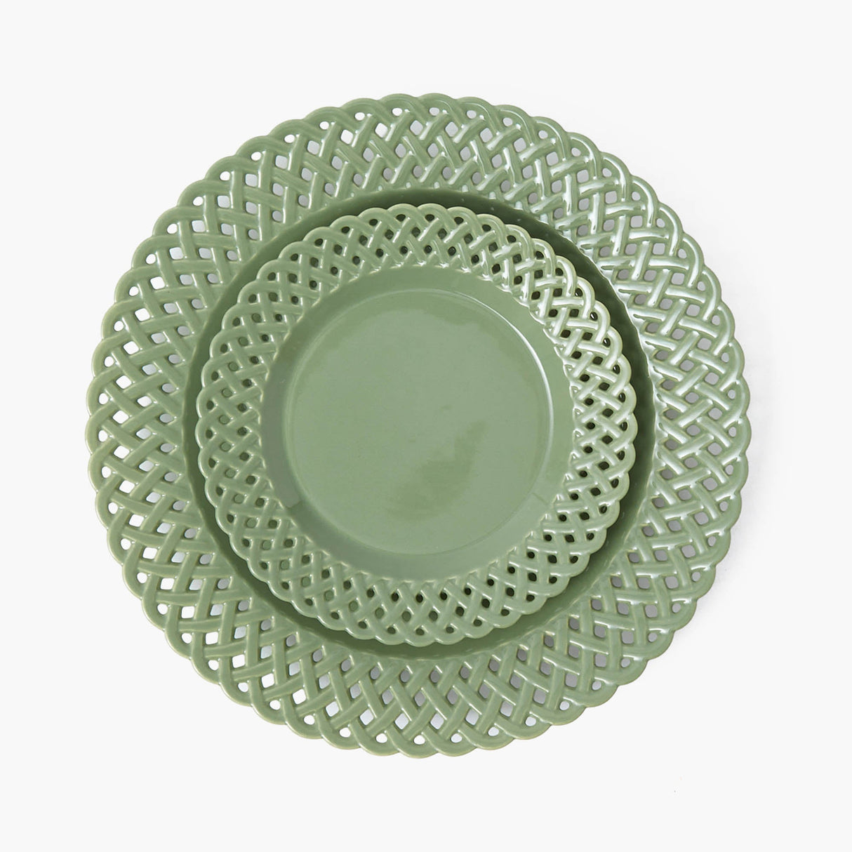 Sage Basketweave Dinner & Starter Plates (Set of 8)