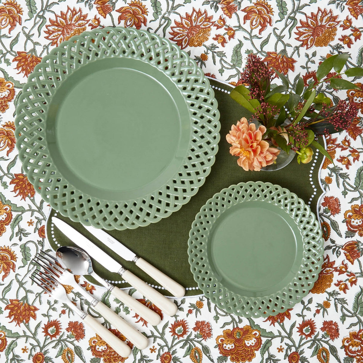 Sage Basketweave Dinner & Starter Plates (Set of 8)