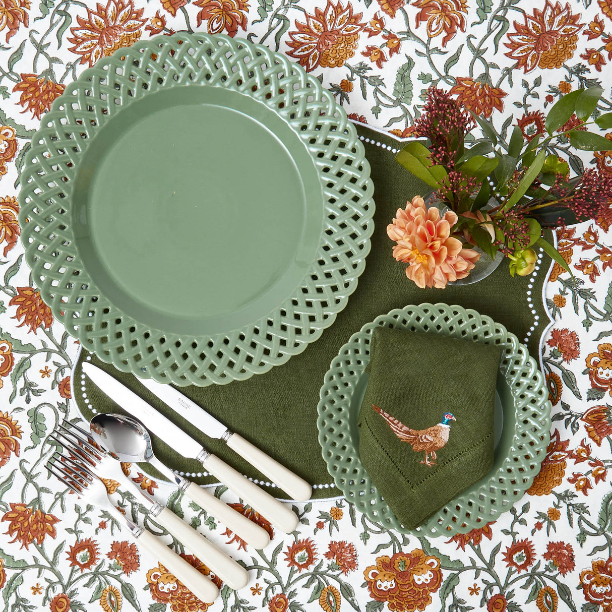 Sage Basketweave Dinner Plates (Set of 4)