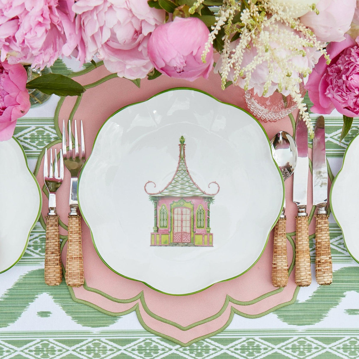 Pink & Green Pagoda Dinner & Starter Plates (Set of 8)