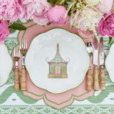 Pink & Green Pagoda Dinner & Starter Plates (Set of 8)