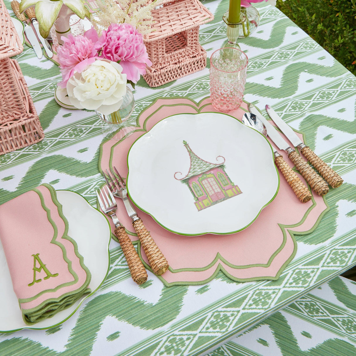 Pink & Green Pagoda Dinner & Starter Plates (Set of 8)