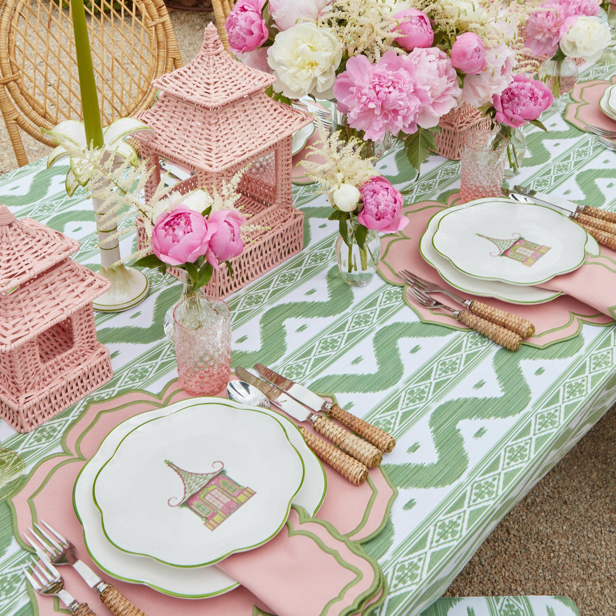 Pink & Green Pagoda Dinner & Starter Plates (Set of 8)