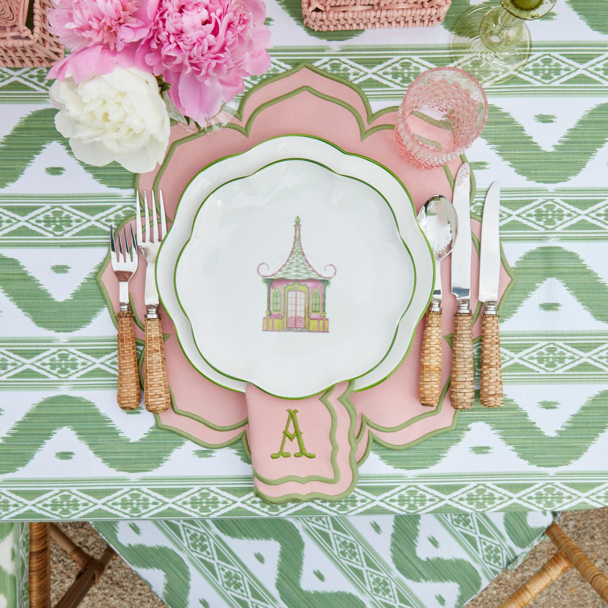 Pink & Green Pagoda Dinner & Starter Plates (Set of 8)