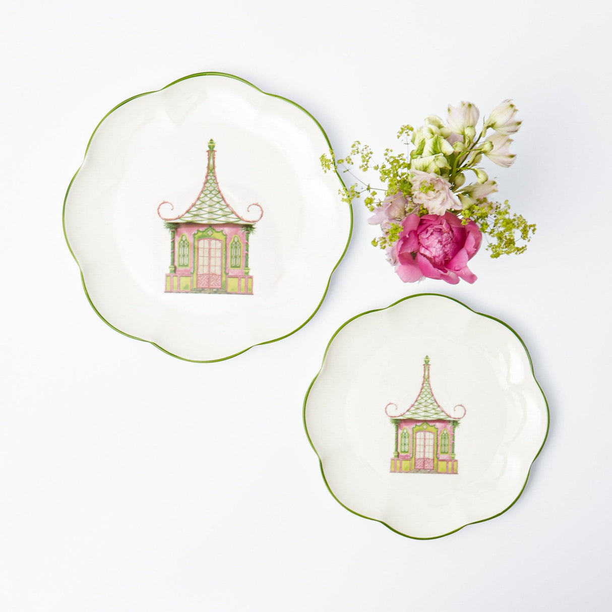 Pink & Green Pagoda Dinner & Starter Plates (Set of 8)