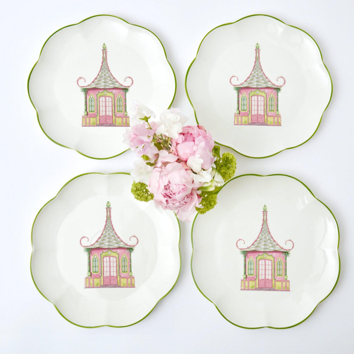 Pink & Green Pagoda Dinner Plate (Set of 4)