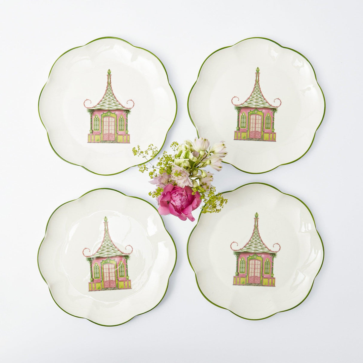 Pink & Green Pagoda Dinner Plate (Set of 4)