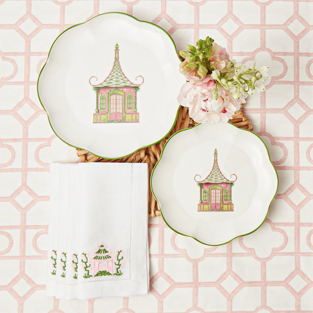 Pink & Green Pagoda Starter Plate (Set of 4)