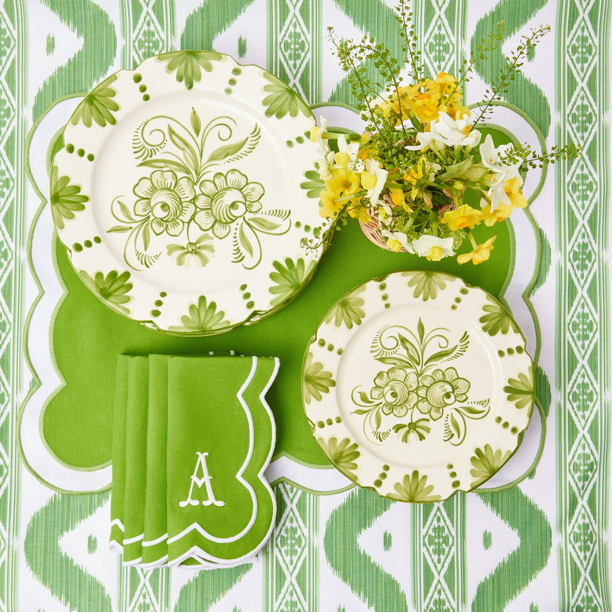 Seville Green Gardênia Dinner & Starter Plates (Set of 8)