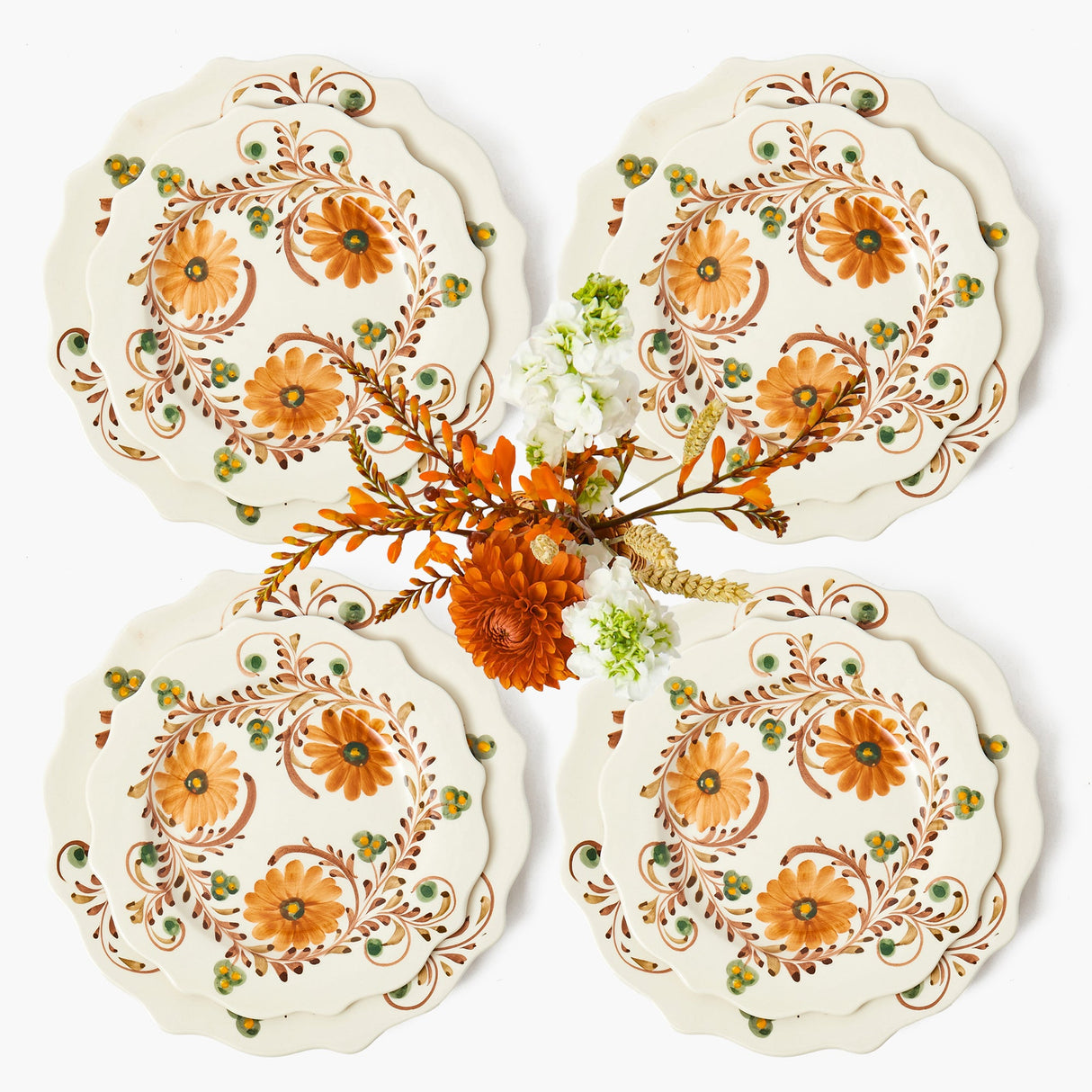 Autumn Flowers Dinner & Starter Plates (Set of 8)