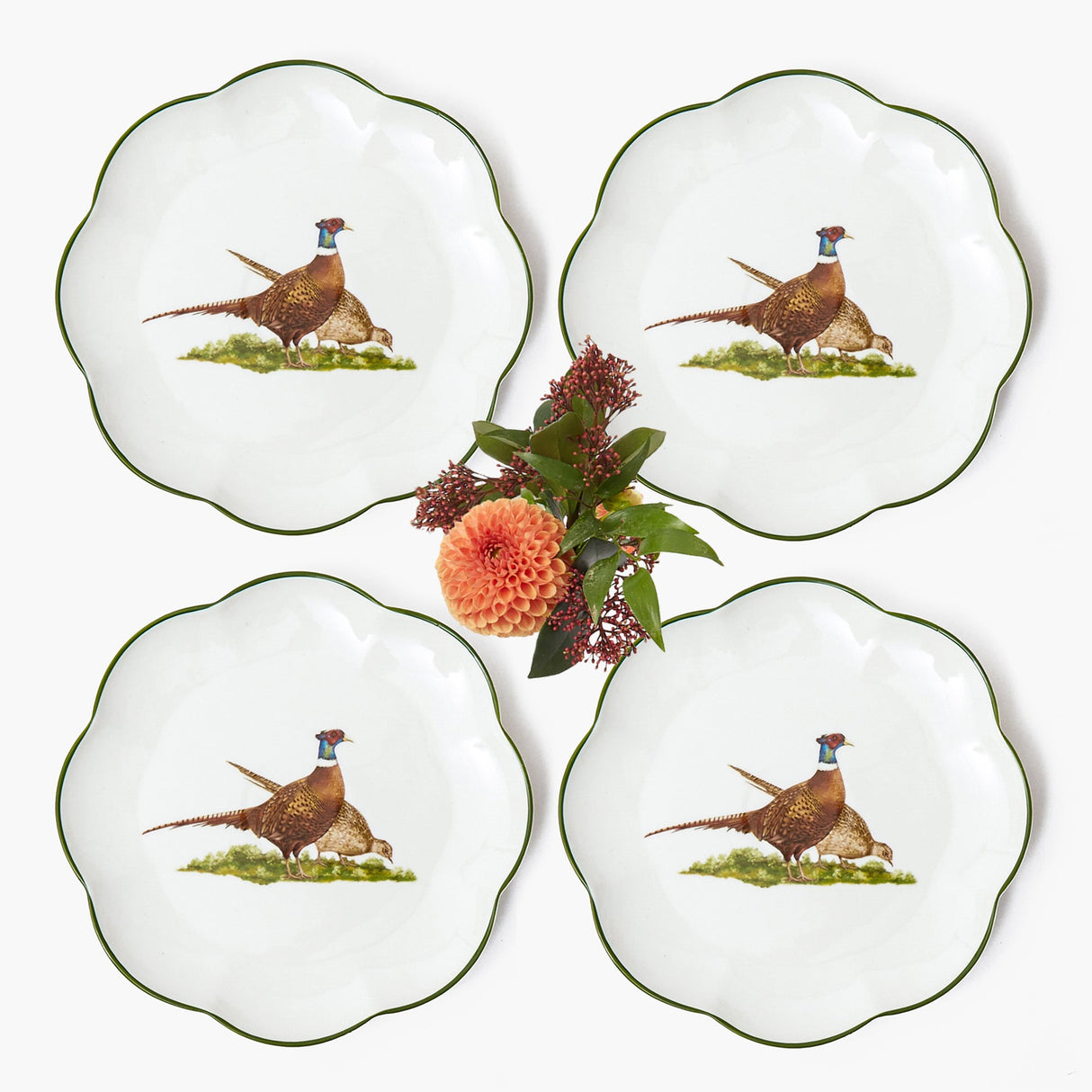 Scalloped Pheasant Starter Plates (Set of 4)