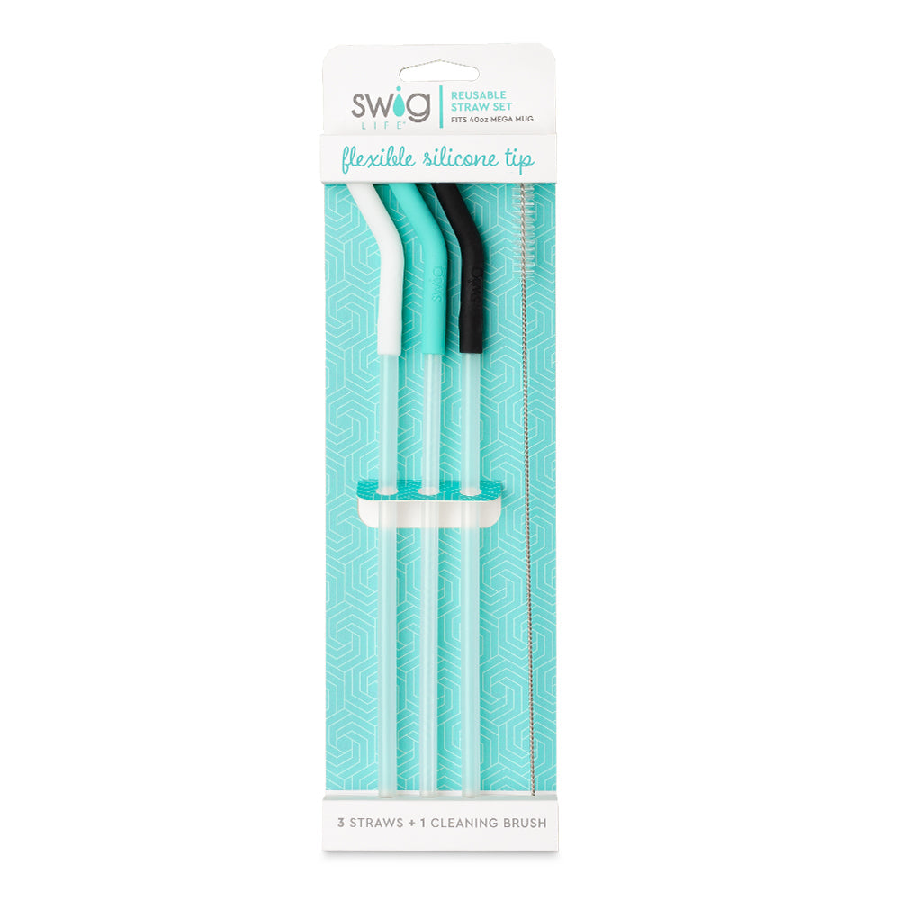 White/Aqua/Black Reusable Straw Set (Mega Mugs)