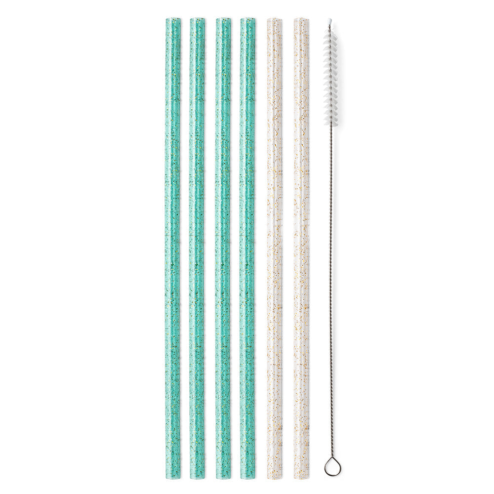 Glitter Clear + Aqua Reusable Straw Set