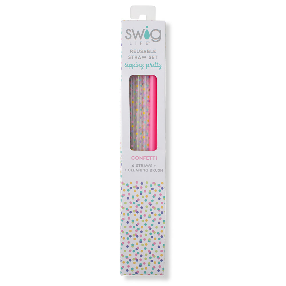 Confetti + Pink Reusable Straw Set