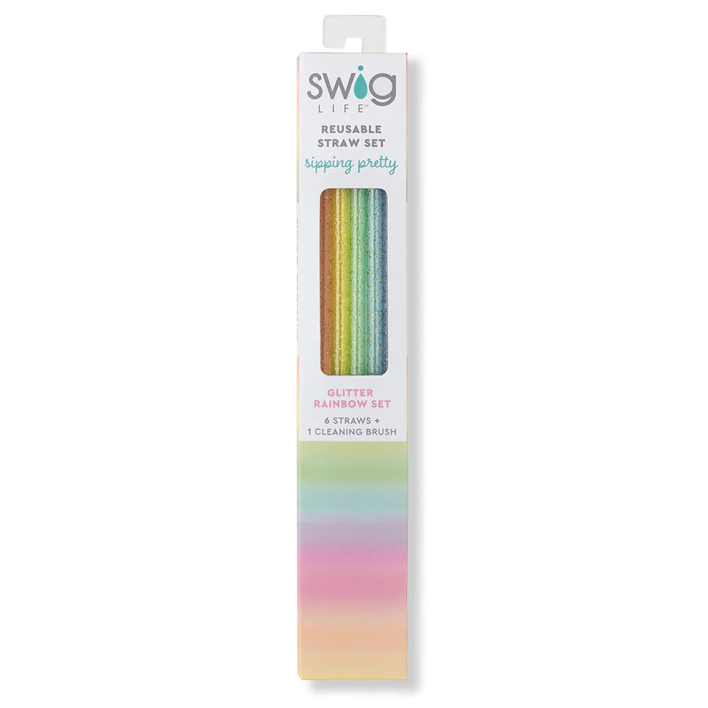 Rainbow Glitter Reusable Straw Set