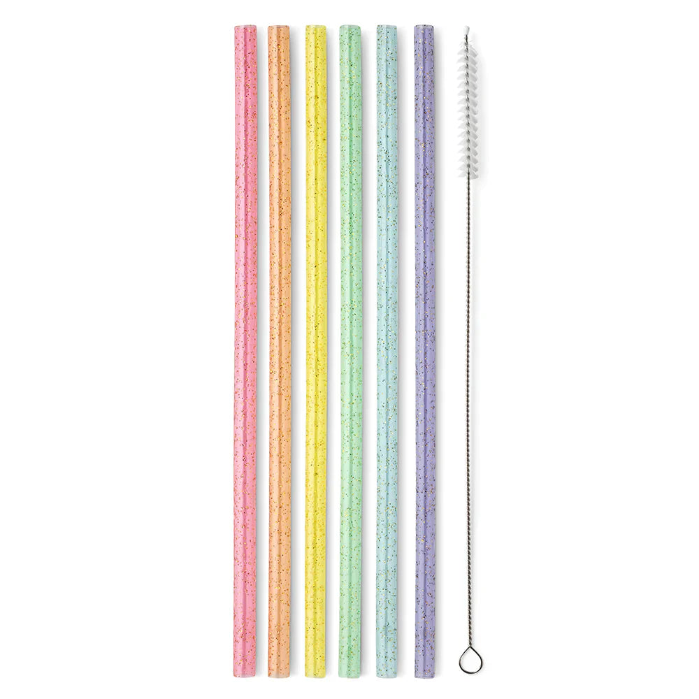 Rainbow Glitter Reusable Straw Set